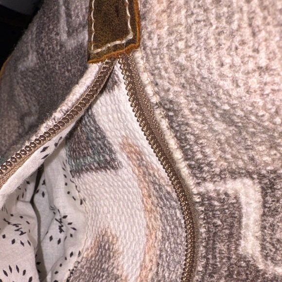 Myra Bag Beige Southwestern Drawstring Tote with Leather Trim - Picture 10 of 11